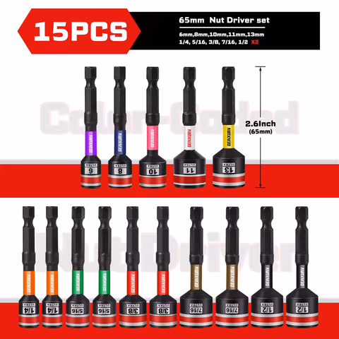 GEINXURN 15 Piece Assorted Impact Nut Driver Set